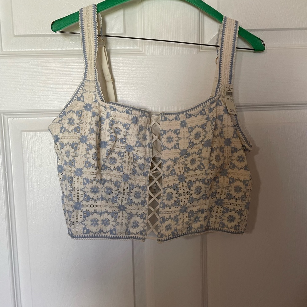 Aerie Gray and White Crop Tank Top with Cut Out